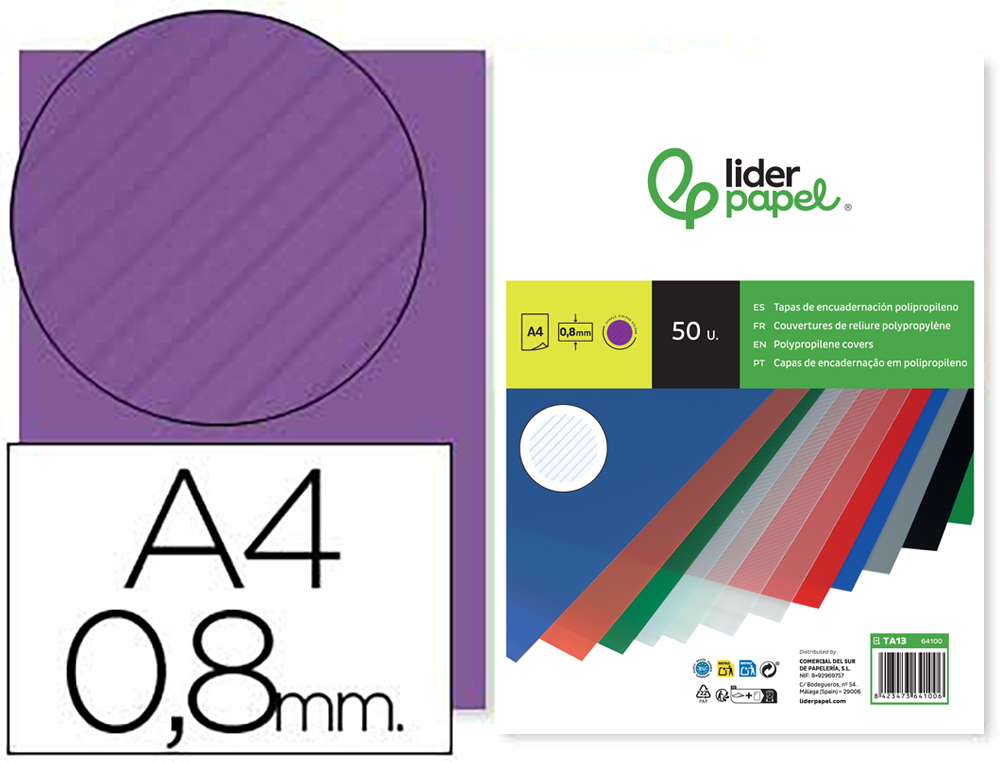 Plat couverture liderpapel pp ondulé translucide 0.8mm a4 dossier reliure violet paquet 50 unités