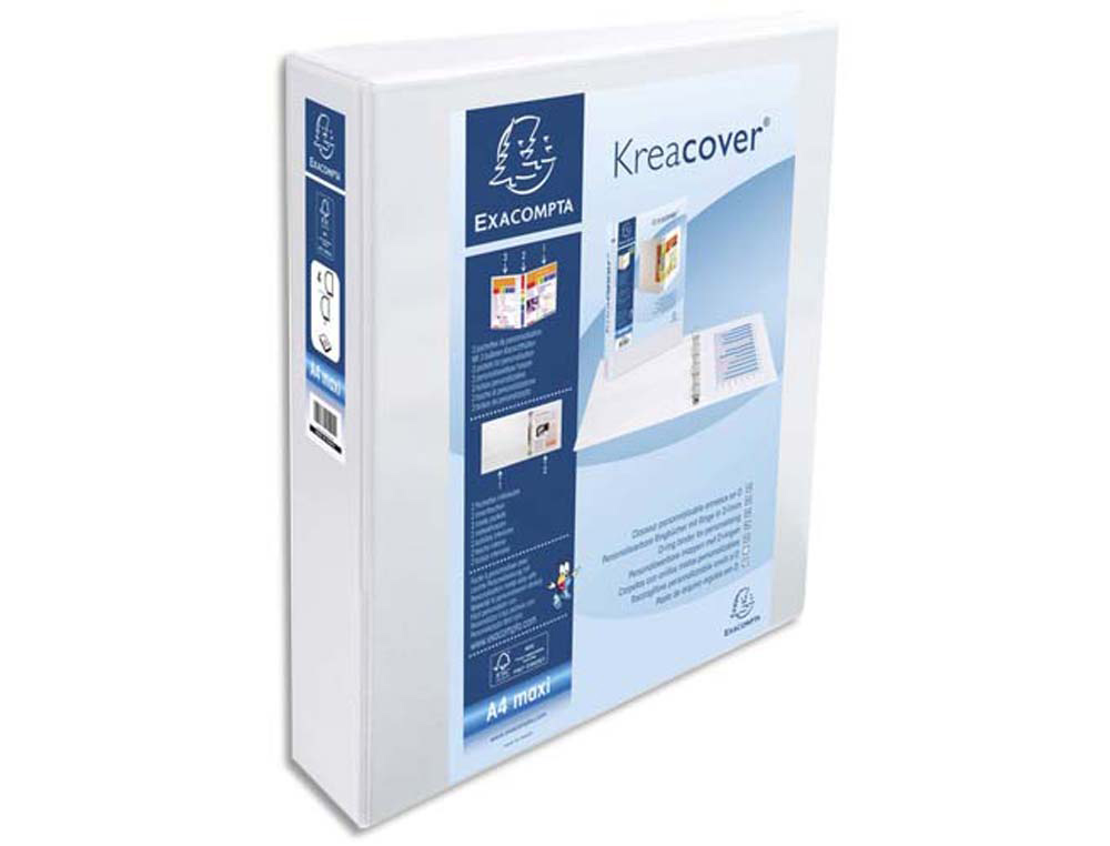 Classeur exacompta kreacover 4 anneaux 40mm a4+ carton recouvert polypropylène dos 64mm personnalisable blanc