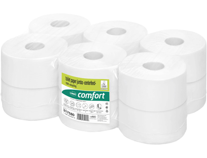 Papier hygiénique jumbo 180m center feed ouate blanche recyclée écolabel 2 plis rouleau 720 feuilles paquet 12 rouleaux