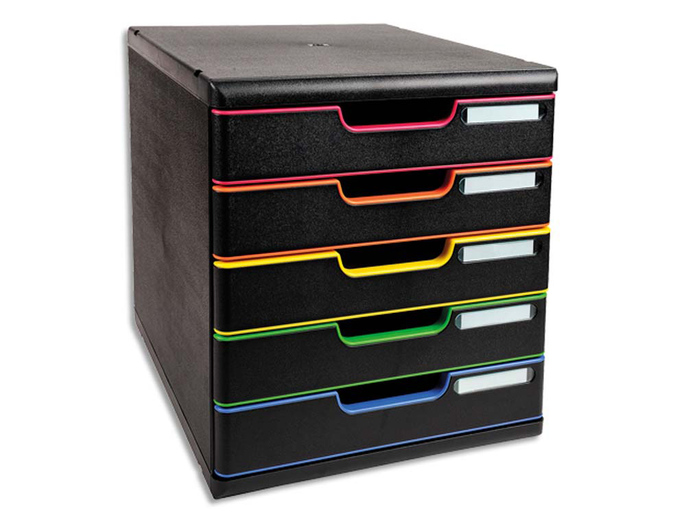 Module classement exacompta 5 tiroirs a4+ 4 hauteurs 350x288x320mm porte-étiquette coloris noir/arlequin