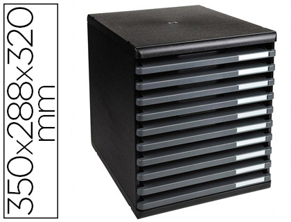 Module exacompta ecoblack 10 tiroirs ouverts a4 350x288x320mm butée sécurité coloris noir/gris