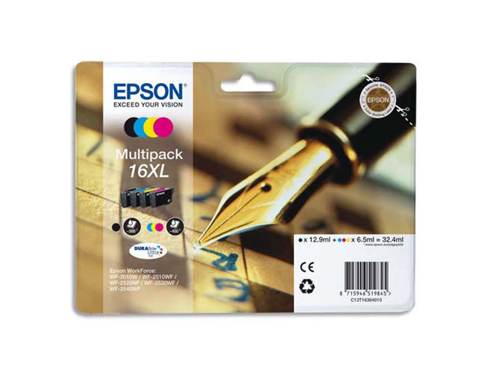 Cartouche d'encre original epson 16xl 450 p noir/cyan/magenta/jaune pack 4 couleur
