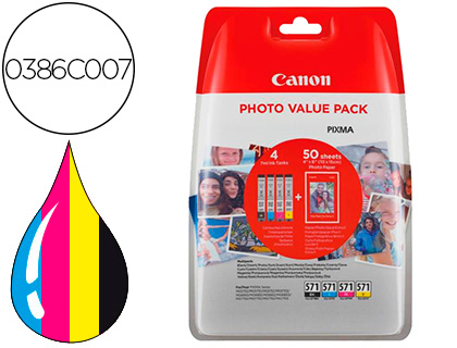 Cartouche d'encre original canon pg-571 349 p noir/cyan/magenta/jaune pack 4 couleur