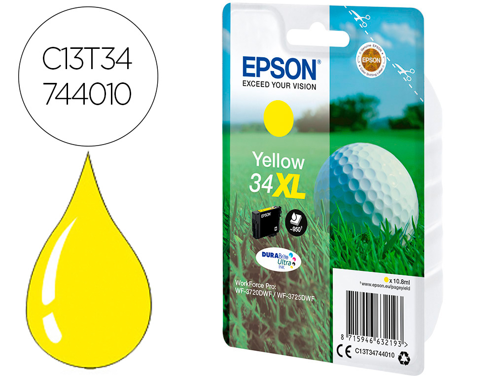 Cartouche d'encre original epson 34xl 950 p jaune