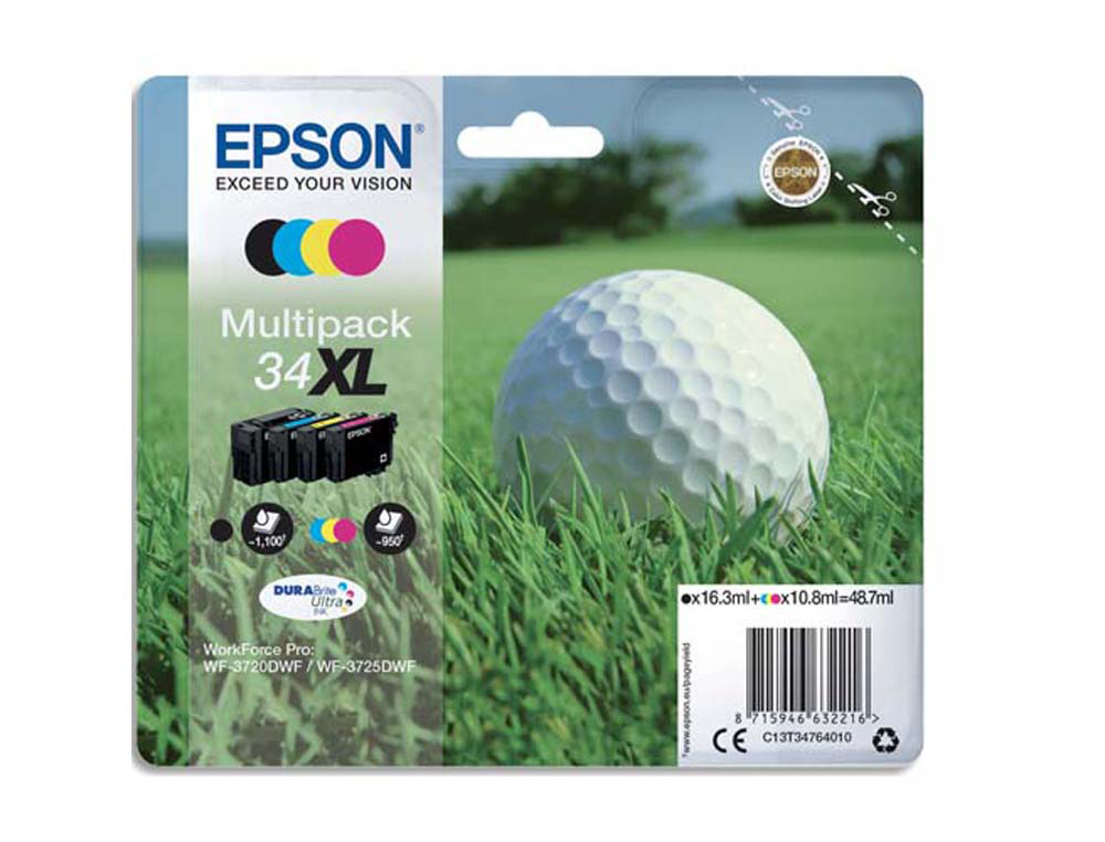 Cartouche d'encre original epson 34xl 1250 p noir/cyan/magenta/jaune pack 4 couleur