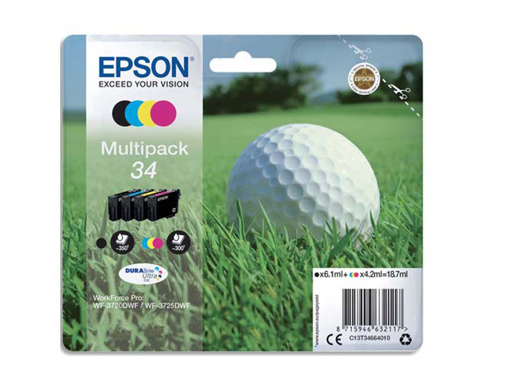 Cartouche d'encre original epson 34 noir/cyan/magenta/jaune pack 4 couleur