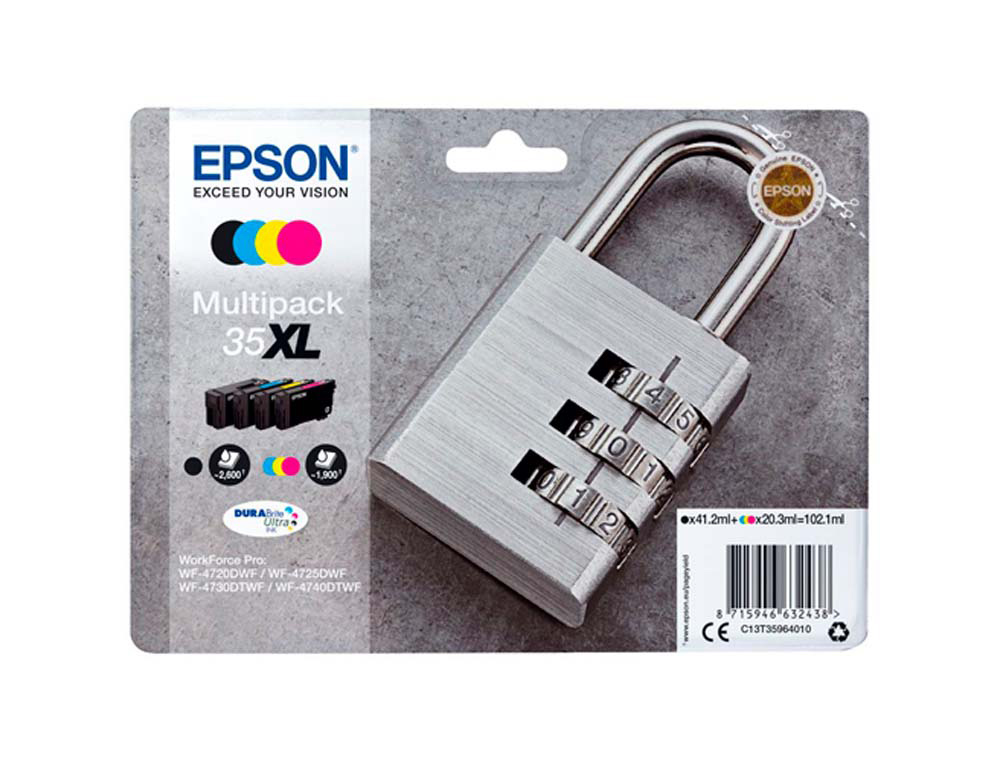 Cartouche d'encre original epson 35xl 2600 p noir/cyan/magenta/jaune pack 4 couleur