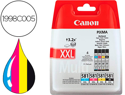 Cartouche d'encre original canon cli-581xxl 830 p noir/cyan/magenta/jaune pack 4 couleur