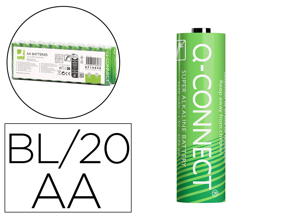 Pile q-connect alcaline aa lr6 capacité 1.5v pack 20 unités