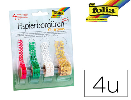 Bordure en papier autocollant folia christmas longueur 1m 4 rouleaux