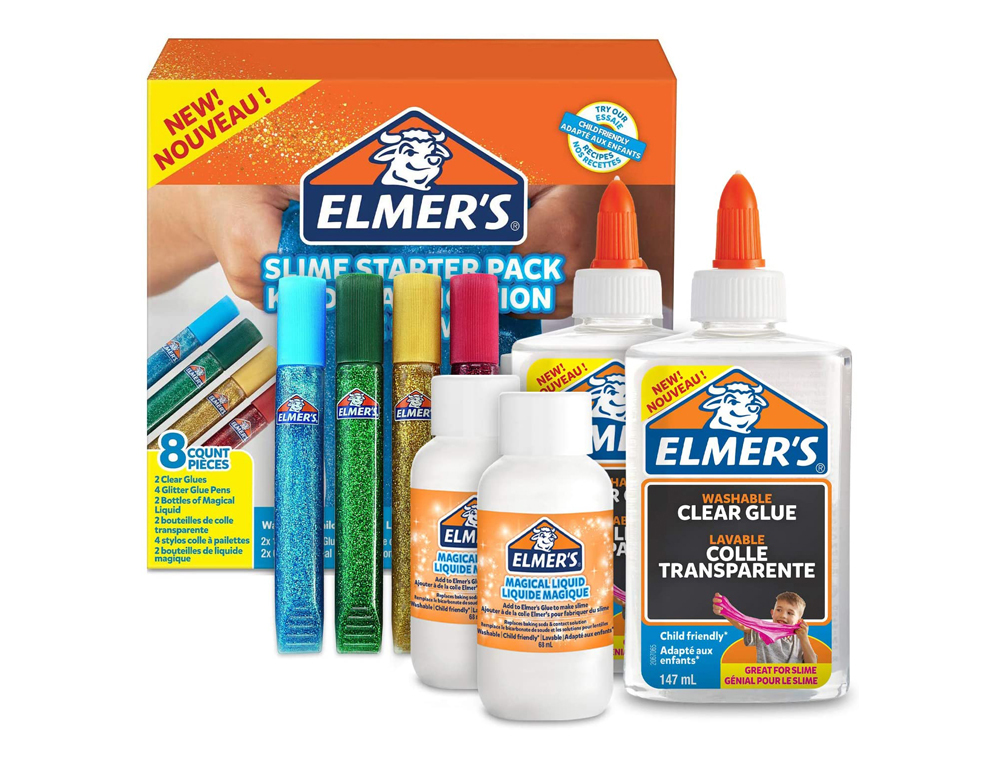 Kit starter elmers fabrication slime coloré 2 flacons de colle 5 glitters 2 liquides magiques