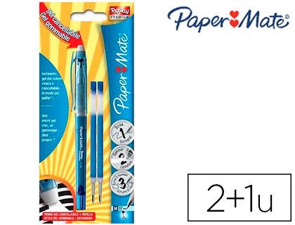 Roller paper mate replay premium encre effaçable 2 recharges bleues offertes blister