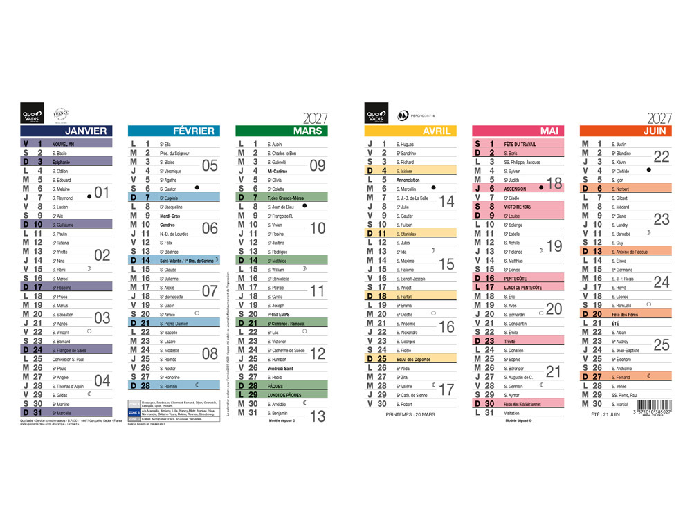 Calendrier quo vadis origami 18 12mois janvier décembre    360x180mm cartonné arc en     ciel