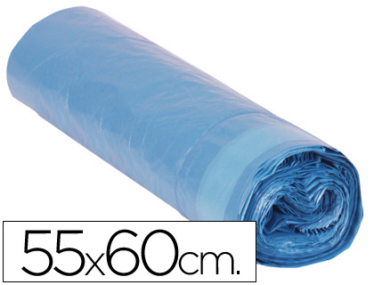 Sac poubelle domestique 55x60cm liens coulissants calibre 120 capacité 23l coloris bleu rouleau 20 unités