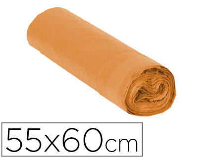 Sac poubelle domestique 55x60cm liens coulissants calibre 120 capacité 23l coloris orange rouleau 15 unités