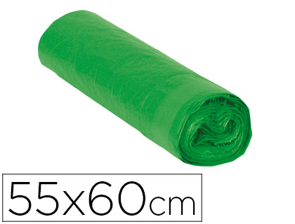 Sac poubelle domestique 55x60cm liens coulissants calibre 120 capacité 23l coloris vert rouleau 15 unités