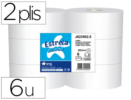 Papier hygiénique amoos jumbo 2 plis 350m paquet 6 rouleaux