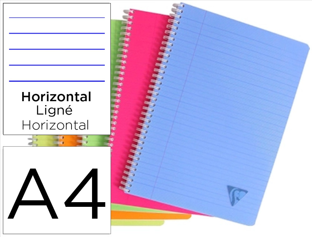 Cahier clairefontaine linicolor reliure intégrale assortiment fresh a4 21x29,7cm 180 pages 90g ligné + marge