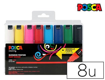 Marqueur posca pc7m gouache encre inodore toutes surfaces pointe large conique coloris 8 unites