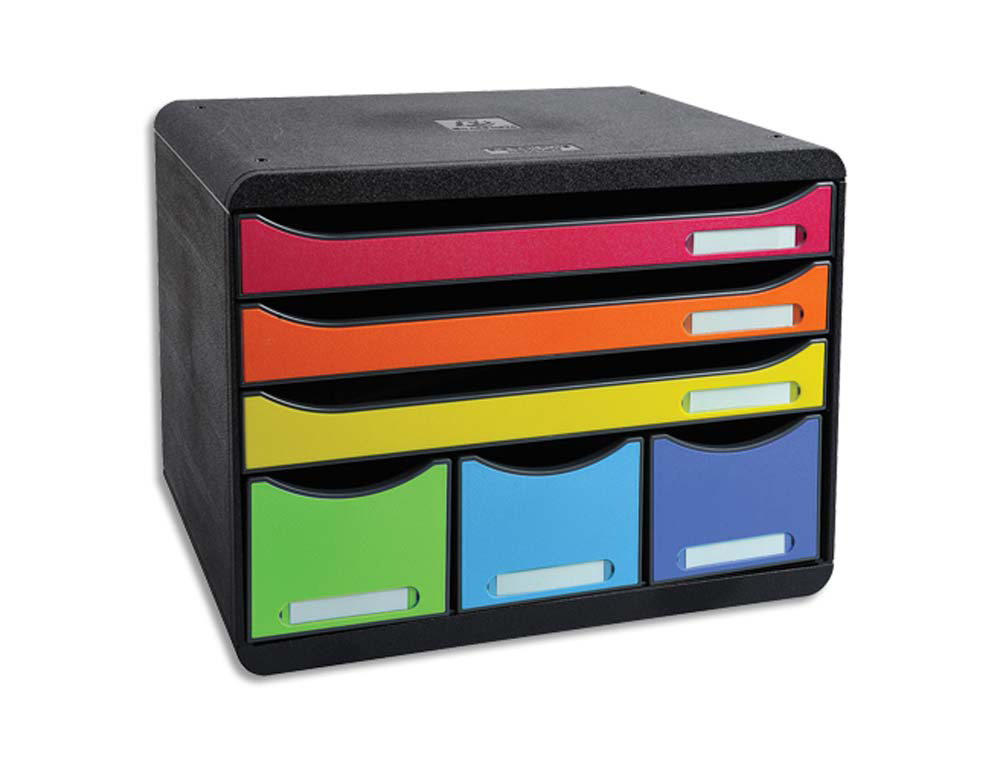 Module classement exacompta store-box maxi 3 tiroirs a4+ et 3 tiroirs étroits 270x355x271mm coloris arlequin