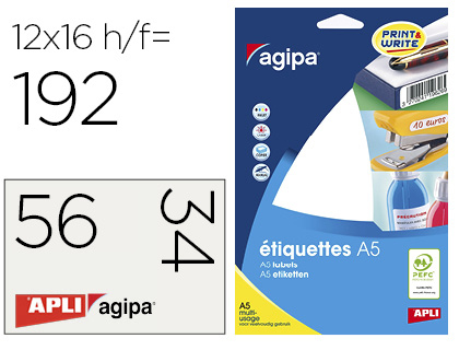 Étiquette adhésive apli agipa multi-usage 56x34mm laser jet d'encre formats paramétrés étui a5 192 unités