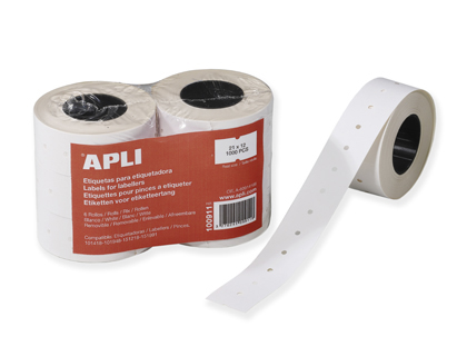 Étiquette apli agipa pour pince enlevable format 21x12mm coloris blanc rouleau 1000 unités lot de 6