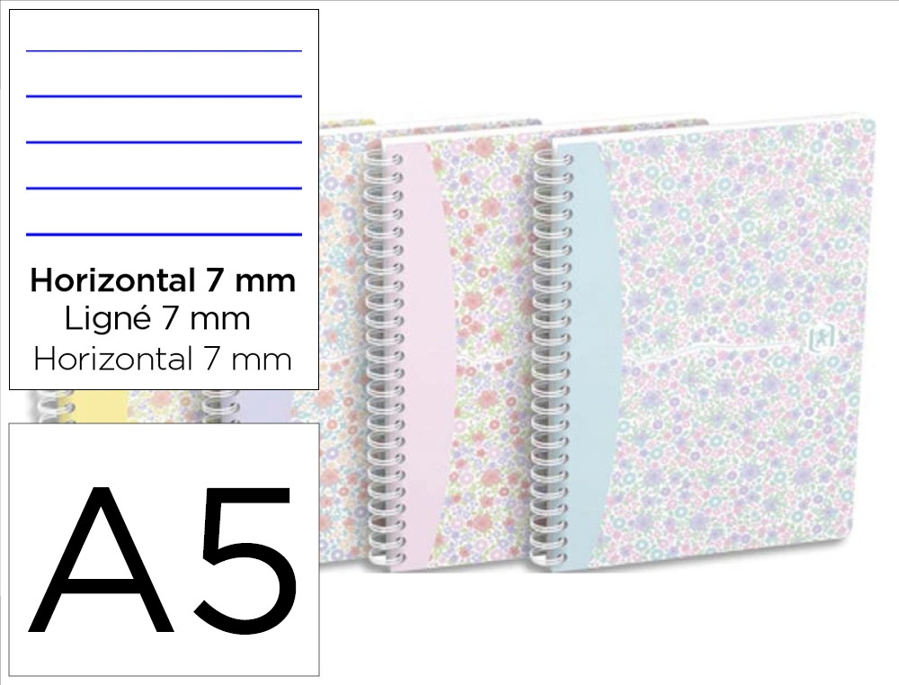 Cahier oxford floral couverture 360 degrés finition soft touch a5 120 pages 90g ligné 7mm marge