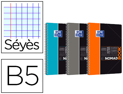 Cahier spirale oxford study nomadbook reliure intégrale b5 176x250mm 160 pages 90g séyès