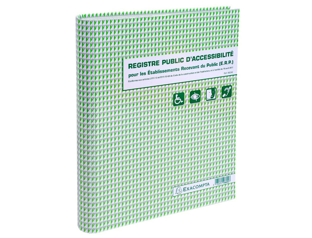 Registre public accessibilité erp exacompta classeur pelliculé inclus 10 pochettes perforées papier 110g