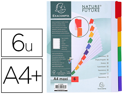 Intercalaire exacompta carte blanche 160g 6 positions a4+ onglets couleur renforcés