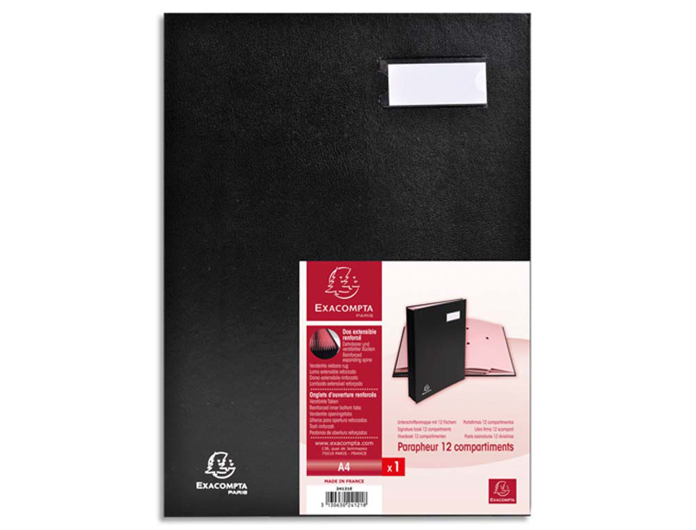 Parapheur direction exacompta 12 compartiments couverture plastifiée intérieur carte rigide dos à soufflets coloris noir