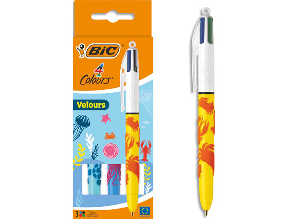 Stylo-bille bic 4 couleurs jungle et tropical pointe moyenne 1mm rétractable rechargeable