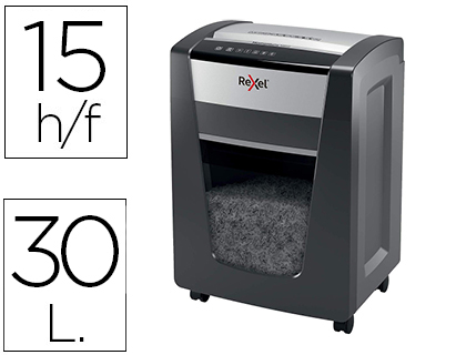 Destructeur rexel momentum m515 coupe micro 2x15mm détruit trombones cb 15f anti-bourrage corbeille 30l 406x320x594mm