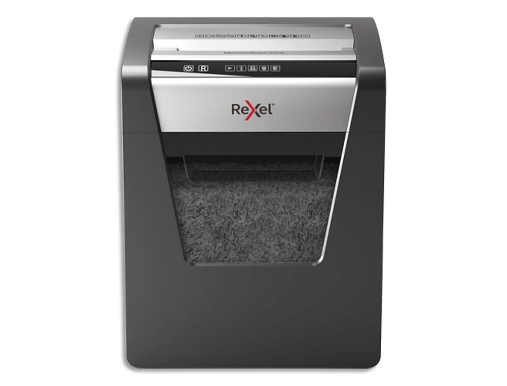 Destructeur rexel momentum x415 coupe croisée 4x40mm détruit trombones cb 15f anti-bourrage corbeille 23l 370x279x465mm