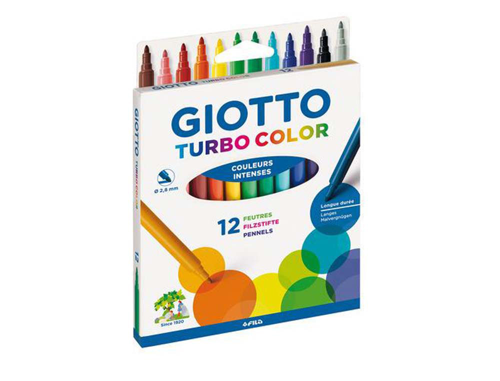 Feutre coloriage giotto turbo color ultra longue durée pointe bloquée polyester indéformable étui accrochable 12 unités