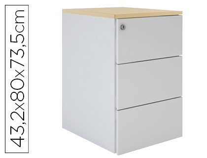 Caisson haut bureau eol 3 tiroirs profondeur 80cm en aluminium top décor chêne clair