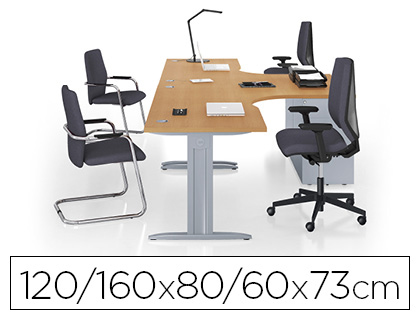 Bureau eol idol 90 degrés retour gauche 120/160x60/80cm finition aluminium décor chêne clair sur pieds fixes centrés