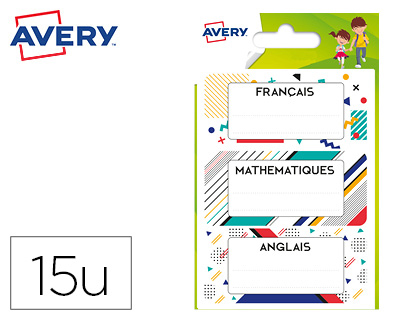 Étiquette avery matières scolaires graphiques 76x34mm boîte 15 unités