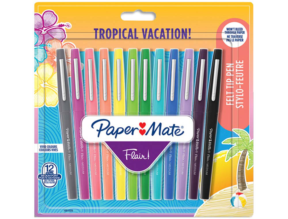 Stylos feutre papermate flair tropical coloris assortis -   blister de 12 un