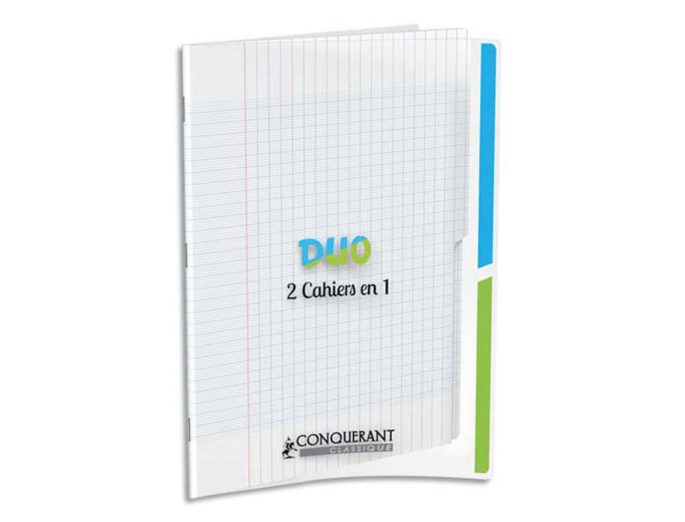 Cahier agrafé conquérant duo 2en1 polypropylène a4+ 24x32cm 96 pages séyès 90g