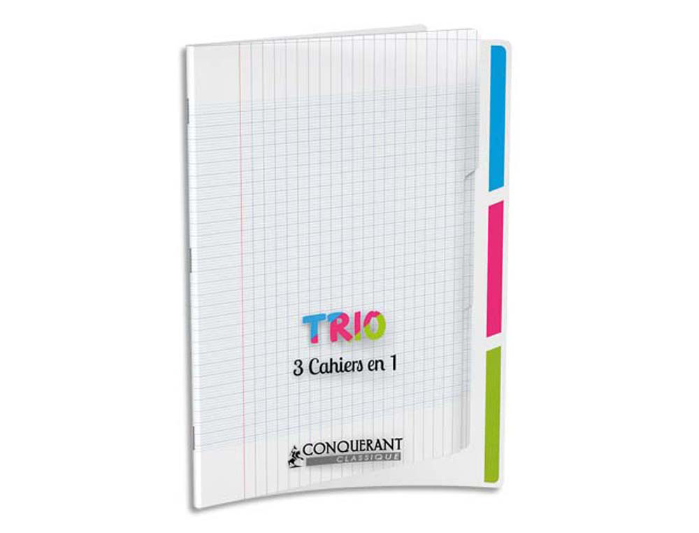 Cahier agrafé conquérant trio 3en1 polypropylène a4+ 24x32cm 96 pages séyès 90g