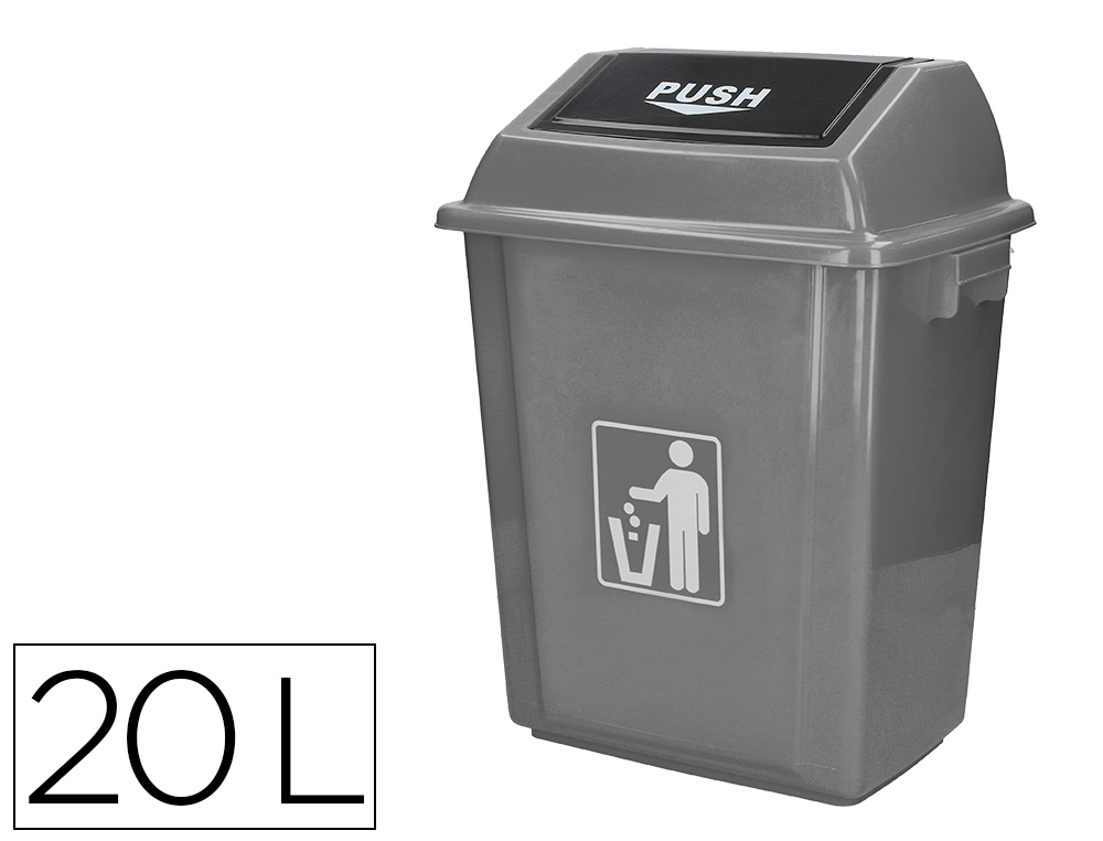 Poubelle q-connect plastique couvercle basculant ouverture facile 2 poignées 20l 340x240x450mm coloris gris