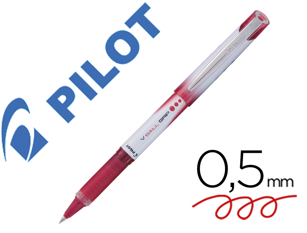 Roller pilot vball 5 écriture fine 0.3mm encre liquide niveau visible régulateur débit clip métal coloris rouge