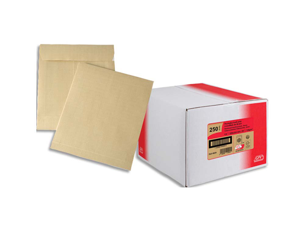 Pochette gpv kraft armé 120g c4 229x324mm soufflet 50mm paquet 50 unités