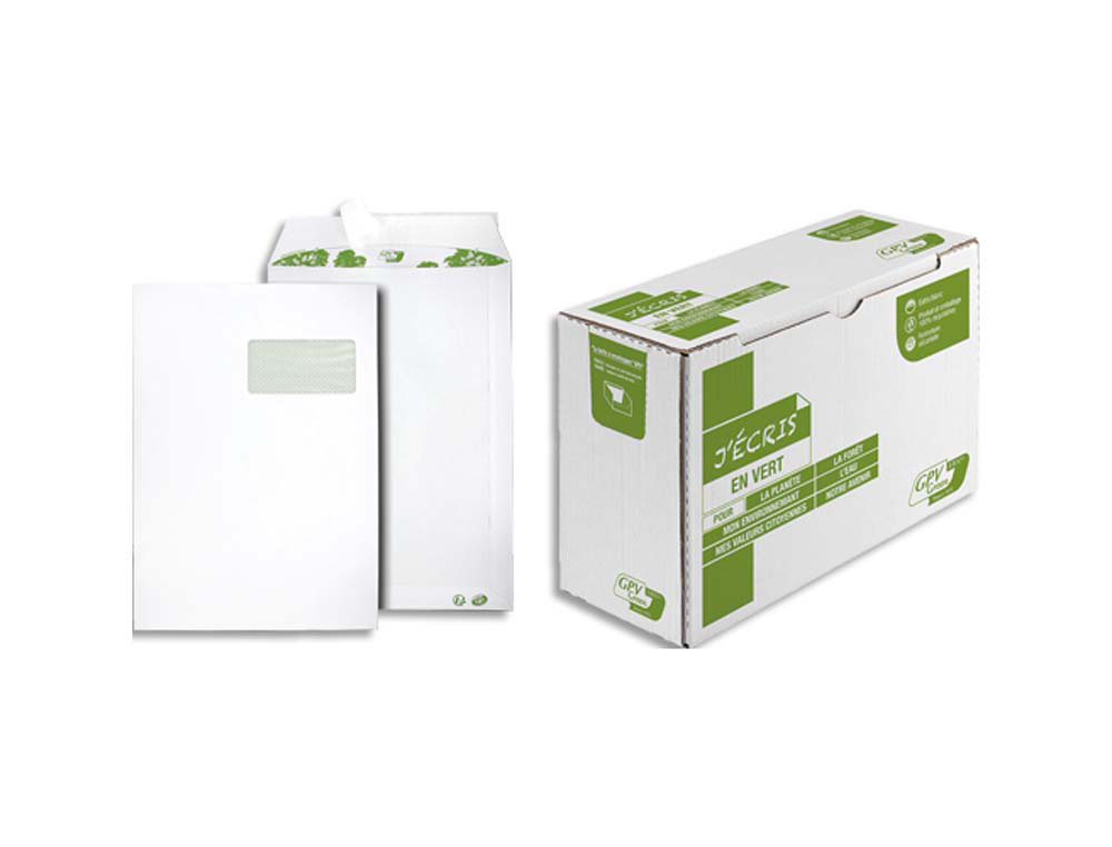 Pochette gpv blanche recyclée 90g c4 229x324mm fenêtre 50x110mm boîte 250 unités