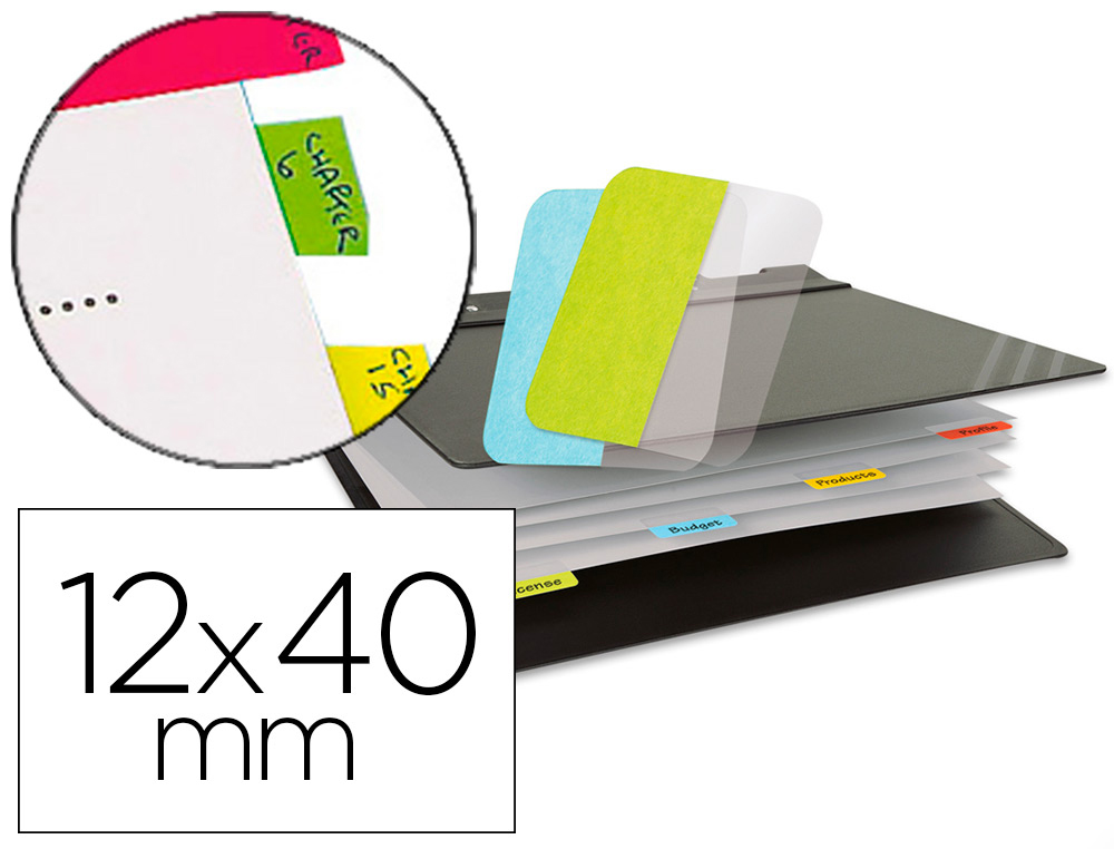Marque-pages 3l index repositionnable semi-rigide 12x40mm 48f coloris assortis rouge jaune bleu vert