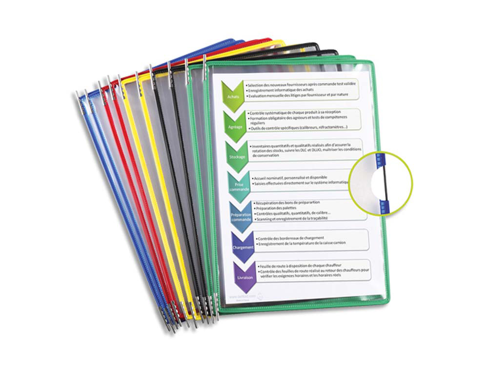 Poche à pivots tarifold pvc format a4 bords couleur avec 5 onglets indexation coloris assortis 10 unités insertion par l