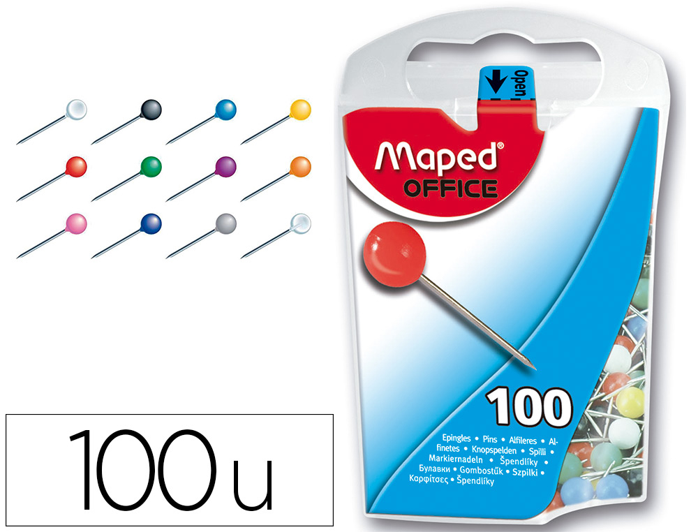 Épingle maped de signalisation forme ronde diamètre 5mm 5 coloris assortis boîte 100 unités
