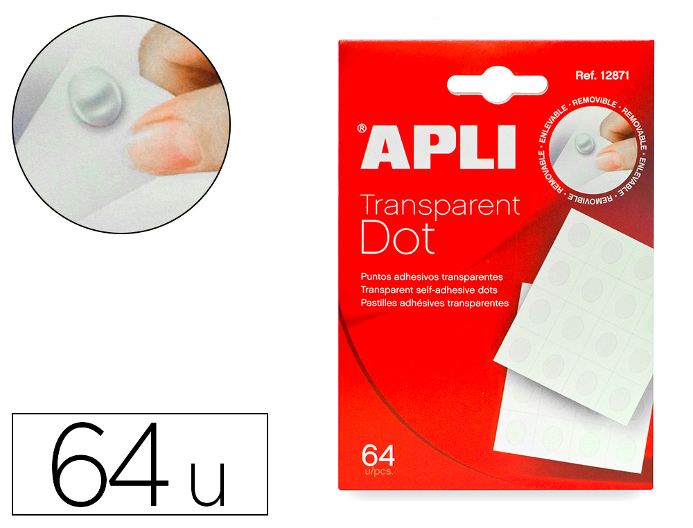Pastille adhésive apli transparente enlevable sans trace idéal échantillons photos dessins pochette 64 unités
