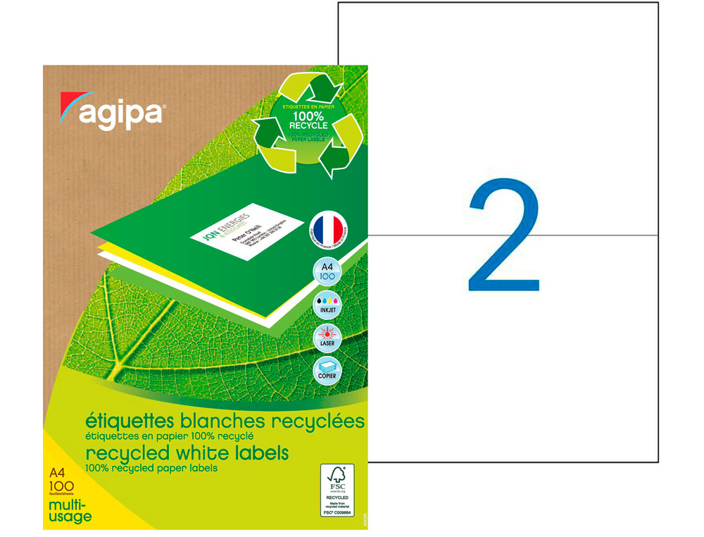 Étiquette adhésive apli agipa multi-usage recyclée permanente coins droits 210x148mm boîte 200 unités
